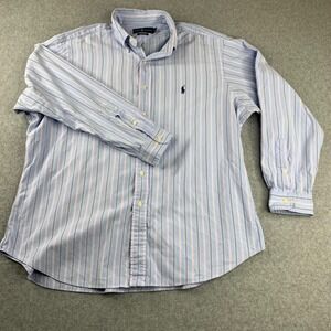 Ralph Lauren Button Down Mens 17.5 Blue Striped Classic Fit Long Sleeve Shirt
